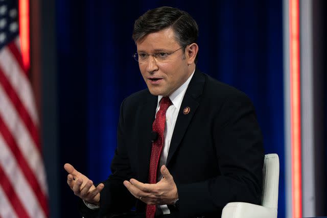 <p>Elijah Nouvelage/Bloomberg via Getty</p> Louisiana Rep. Mike Johnson speaks during a panel discussion at the Conservative Political Action Conference on Feb. 28, 2021