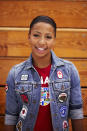 Diver Jennifer Abel poses in the t-shirt and jean jacket.Diver Jennifer Abel poses in the t-shirt and jean jacket.