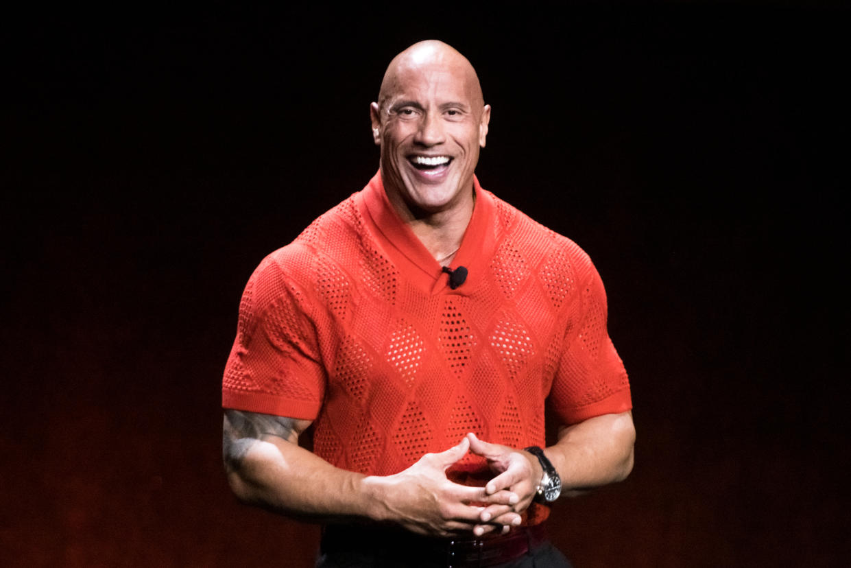 Dwayne 'The Rock' Johnson joined a fan as a giant cardboard cut-out on her prom night. (Getty Images)