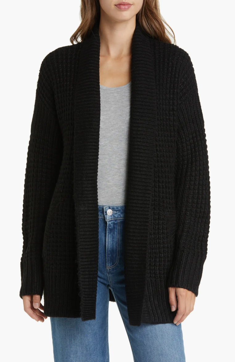 If you're looking to replace your trusty black cardigan, this waffle-knit option comes to rescue with a different texture.