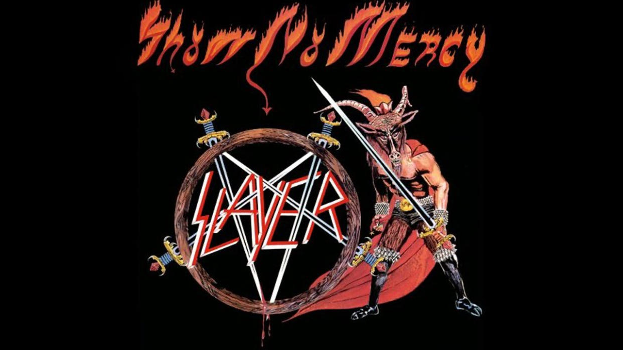  The cover of Slayer album Show No Mercy. 