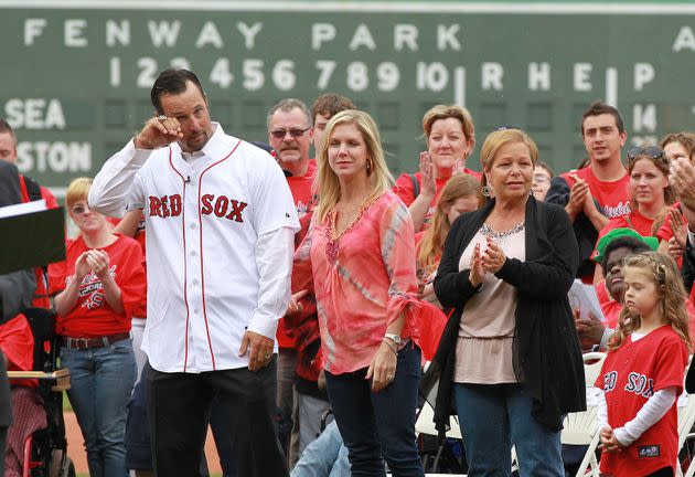 Tim Wakefield with his wife, Stacy Wakefield, at Boston's Fenway Park on May 15, 2012.