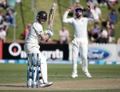 New Zealand's Brendon McCullum misses a shot during the second innings on day three of the second international test cricket match against India at the Basin Reserve in Wellington, February 16, 2014.