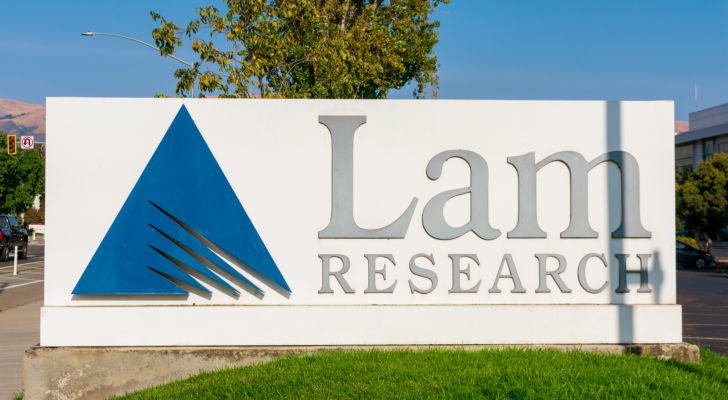 The logo for Lam Research Corporation (LRCX) displayed on a white billboard