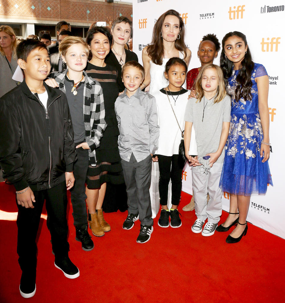 <p><a rel="nofollow" href="https://www.yahoo.com/movies/tagged/angelina-jolie" data-ylk="slk:Angelina Jolie;elm:context_link;itc:0;sec:content-canvas" class="link ">Angelina Jolie</a> with her children at the <a rel="nofollow" href="https://www.yahoo.com/movies/tagged/toronto-film-festival" data-ylk="slk:2017 Toronto International Film Festival;elm:context_link;itc:0;sec:content-canvas" class="link ">2017 Toronto International Film Festival</a> as executive producer of <a rel="nofollow noopener" href="http://people.com/movies/angelina-jolie-breadwinner-exclusive-trailer/" target="_blank" data-ylk="slk:The Breadwinner;elm:context_link;itc:0;sec:content-canvas" class="link "><em>The Breadwinner</em></a>, on Sept. 10 (Photo: Michael Tran/Getty Images) </p>