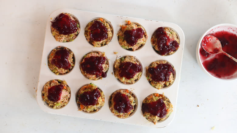 turkey meatloaf muffins with cranberry sauce topping