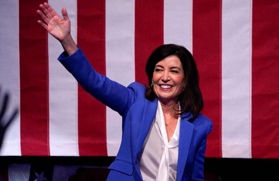 New York State Governor Kathy Hochul waves during an election night event (AFP via Getty Images)