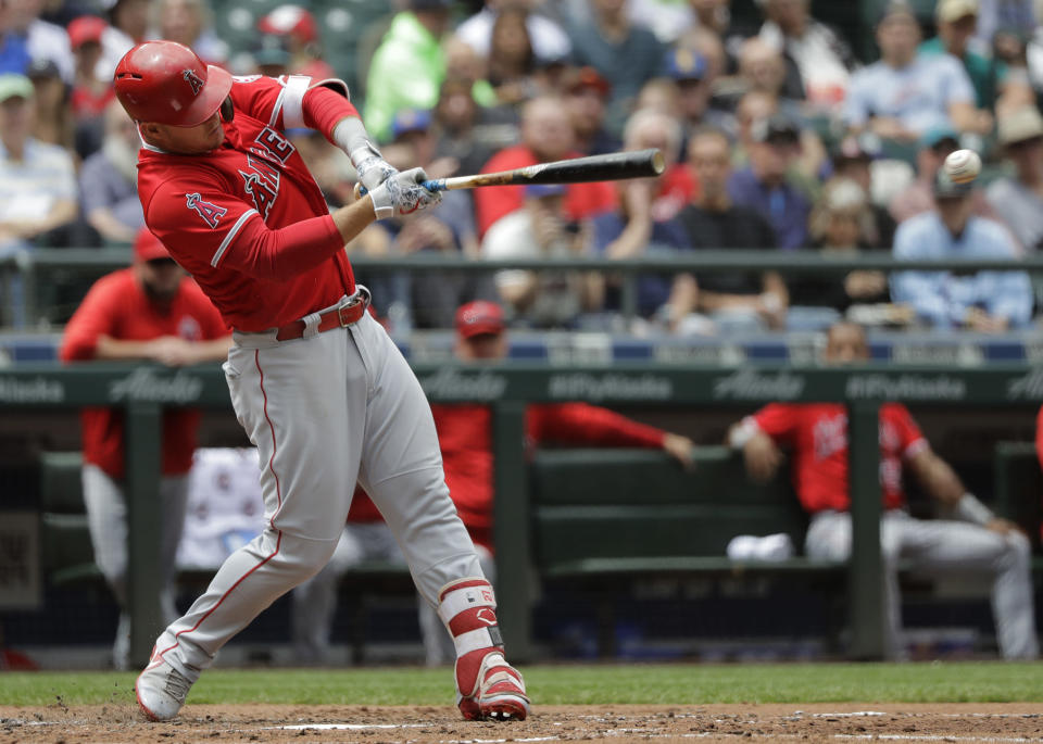 Some teams, like the Seattle Mariners, have given up trying to get Mike Trout to swing and miss. (AP)