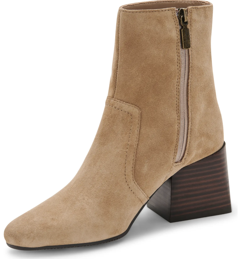 The Blondo Salome Waterproof Bootie in taupe suede (Photo via Nordstrom)