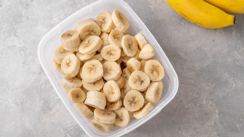 Frozen banana in dish