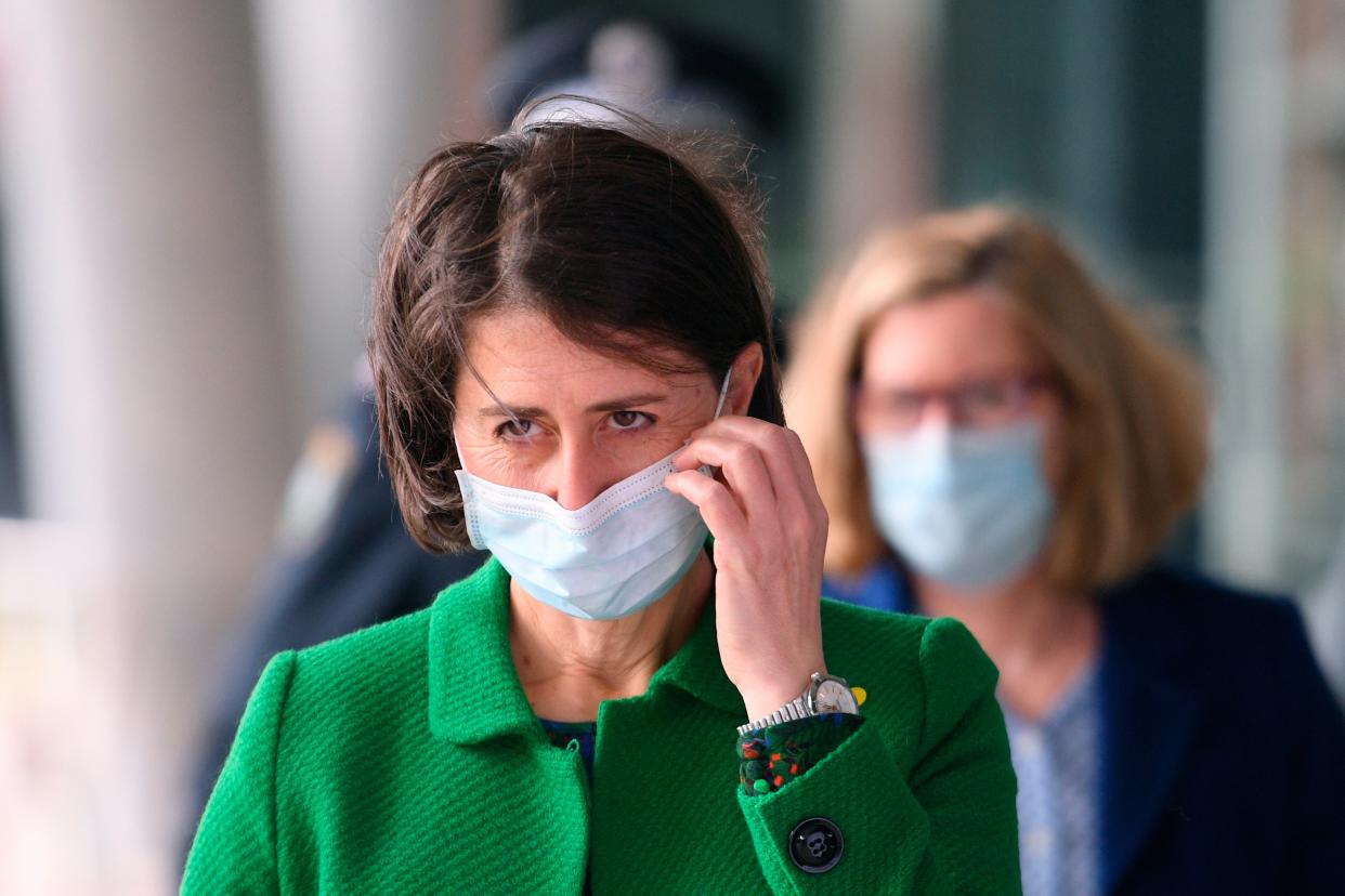 New South Wales Premier Gladys Berejiklian prepares to address a press conference on Thursday (AP)