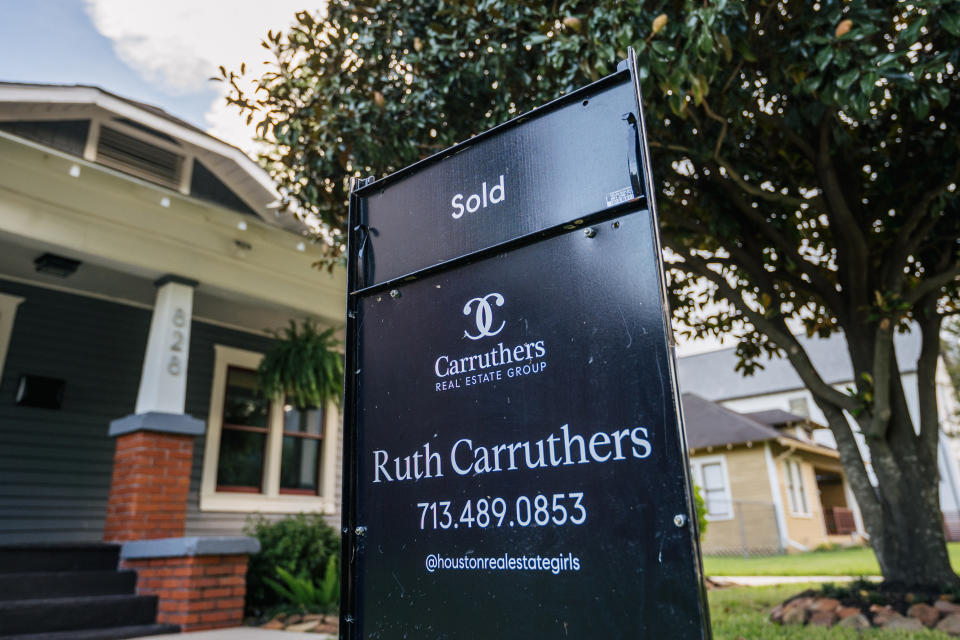 HOUSTON, TEXAS - AUGUST 12: A newly sold home is shown on August 12, 2021 in Houston, Texas. Home prices have climbed during the pandemic as low interest rates and working from home has become more abundant. Home prices around the country continue to surge in the second quarter as strong demand continues to overwhelm the supply of homes for sale. Nationwide, the median single-family existing-home sales price increased by 22.9% in the second quarter. (Photo by Brandon Bell/Getty Images)