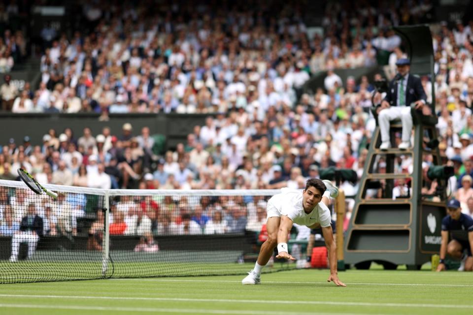 Alcaraz was an all-action whirling dervish in his victory (Getty)