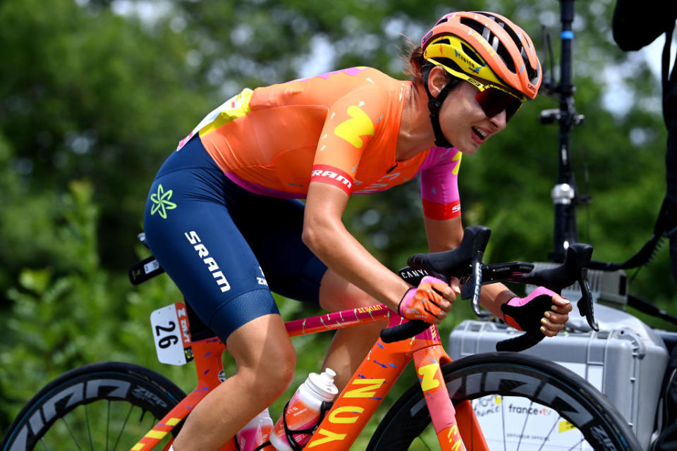 BLAGNAC FRANCE  JULY 28 Agnieszka SkalniakSjka of Poland and Team CanyonSRAM Racing competes in the breakaway during the 2nd Tour de France Femmes 2023 Stage 6 a 1221km stage from Albi to Blagnac  UCIWWT  on July 28 2023 in Blagnac France Photo by Tim de WaeleGetty Images