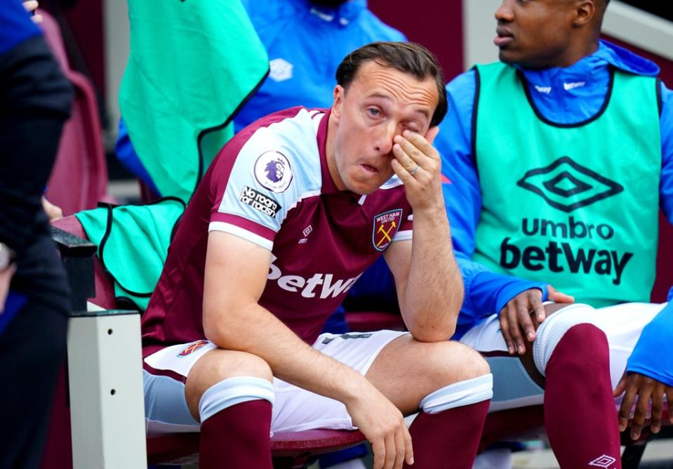 Mark Noble was emotional on the occasion of his last home game for West Ham (Adam Davy/PA) (PA Wire)