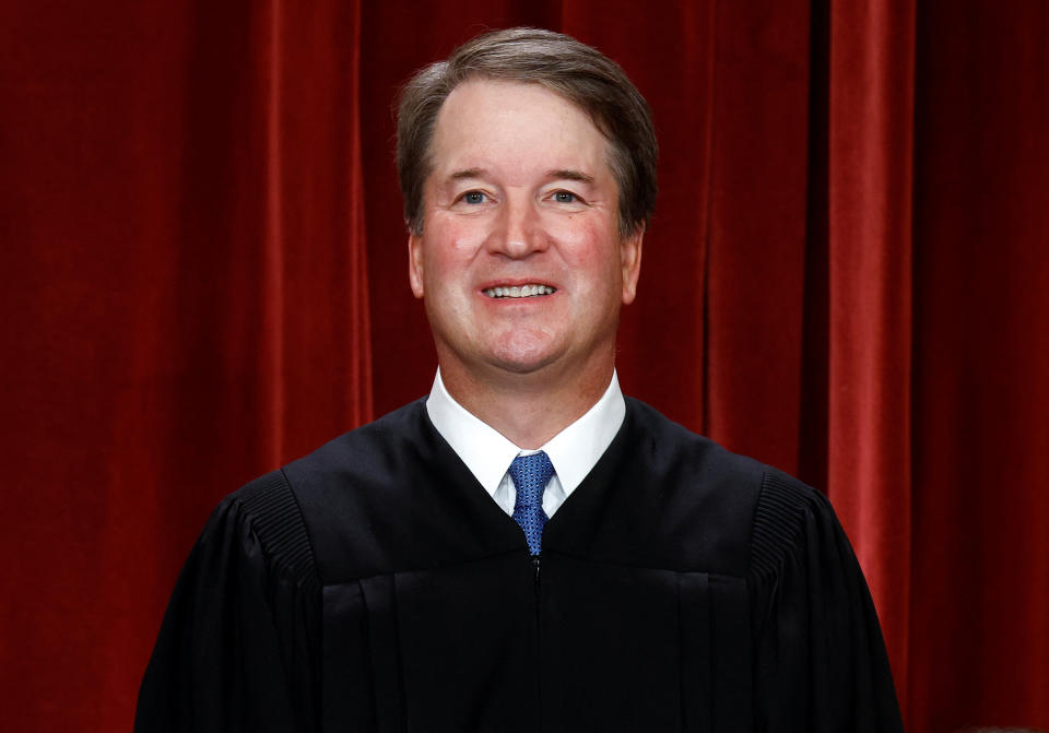 U.S. Supreme Court Associate Justice Brett M. Kavanaugh poses during a group portrait at the Supreme Court in Washington, U.S., October 7, 2022. REUTERS/Evelyn Hockstein