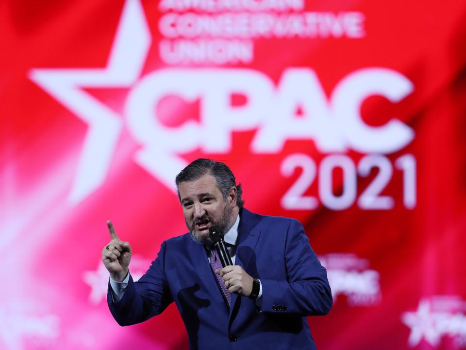 Ted Cruz en CPAC el 26 de febrero de 2021 en Orlando, Florida (Joe Raedle/Getty Images)