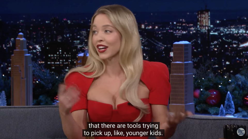 Sydney Sweeney in red dress on Tonight Show With Jimmy Fallon 