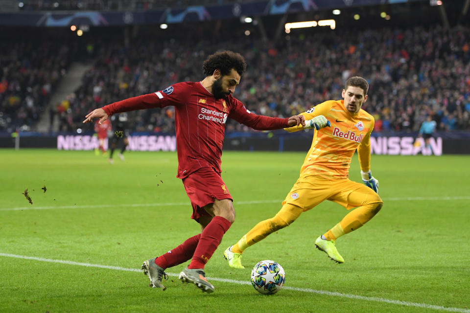 Mohamed Salah's goal from an impossible angle helped Liverpool eliminate Jesse Marsch and RB Salzburg in the Champions League. (Photo by Michael Regan/Getty Images)