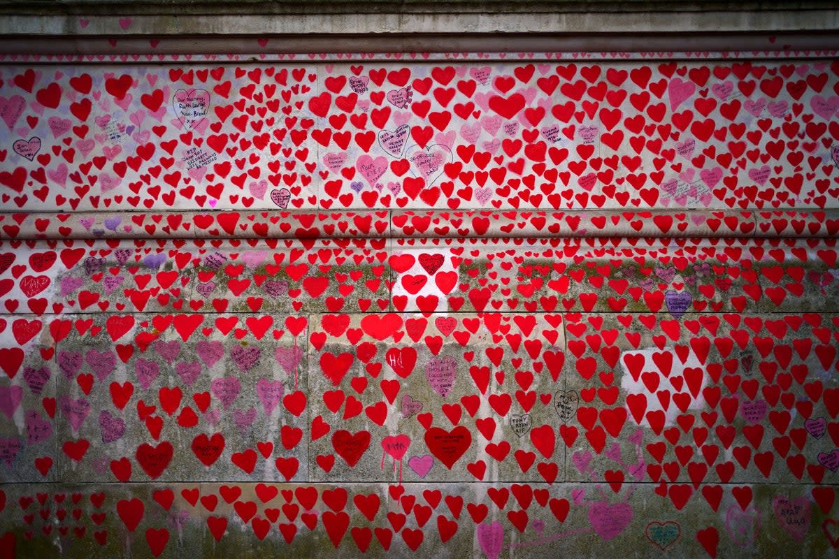 The National Covid Memorial Wall opposite the Palace of Westminster in central London (Victoria Jones/PA) (PA Wire)