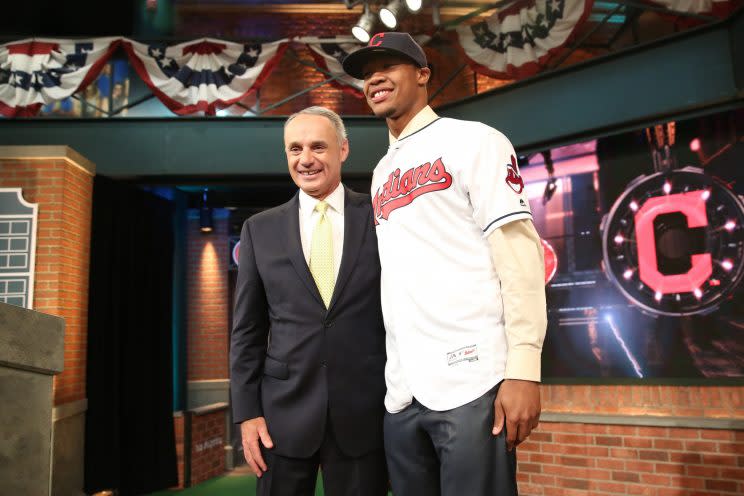 Rob Manfred is being patient with the Indians and Chief Wahoo. (Getty Images/Alex Trautwig)