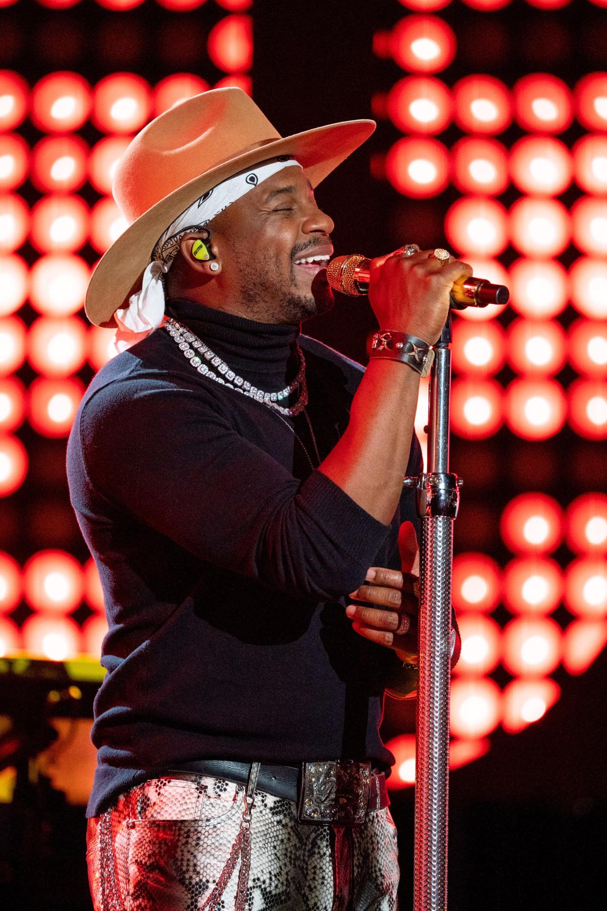 Jimmie Allen performs during the CMT Giants: Charlie Pride show at Ascend Amphitheater in Nashville, Tenn., Wednesday, April 7, 2021.