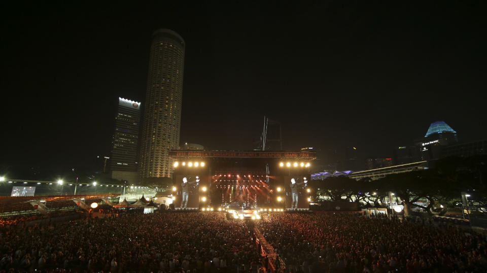 The Padang Stage in Zone 4 of the Marina Bay street circuit. (FILE PHOTO: Singapore Grand Prix/Reuters)