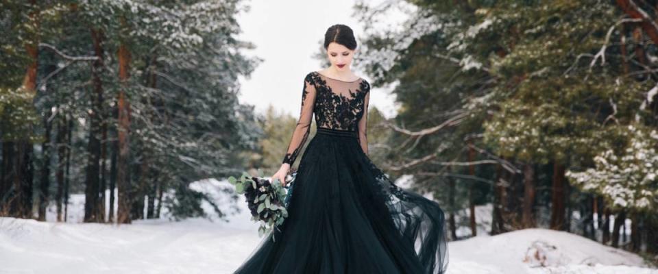 bride in black wedding dress