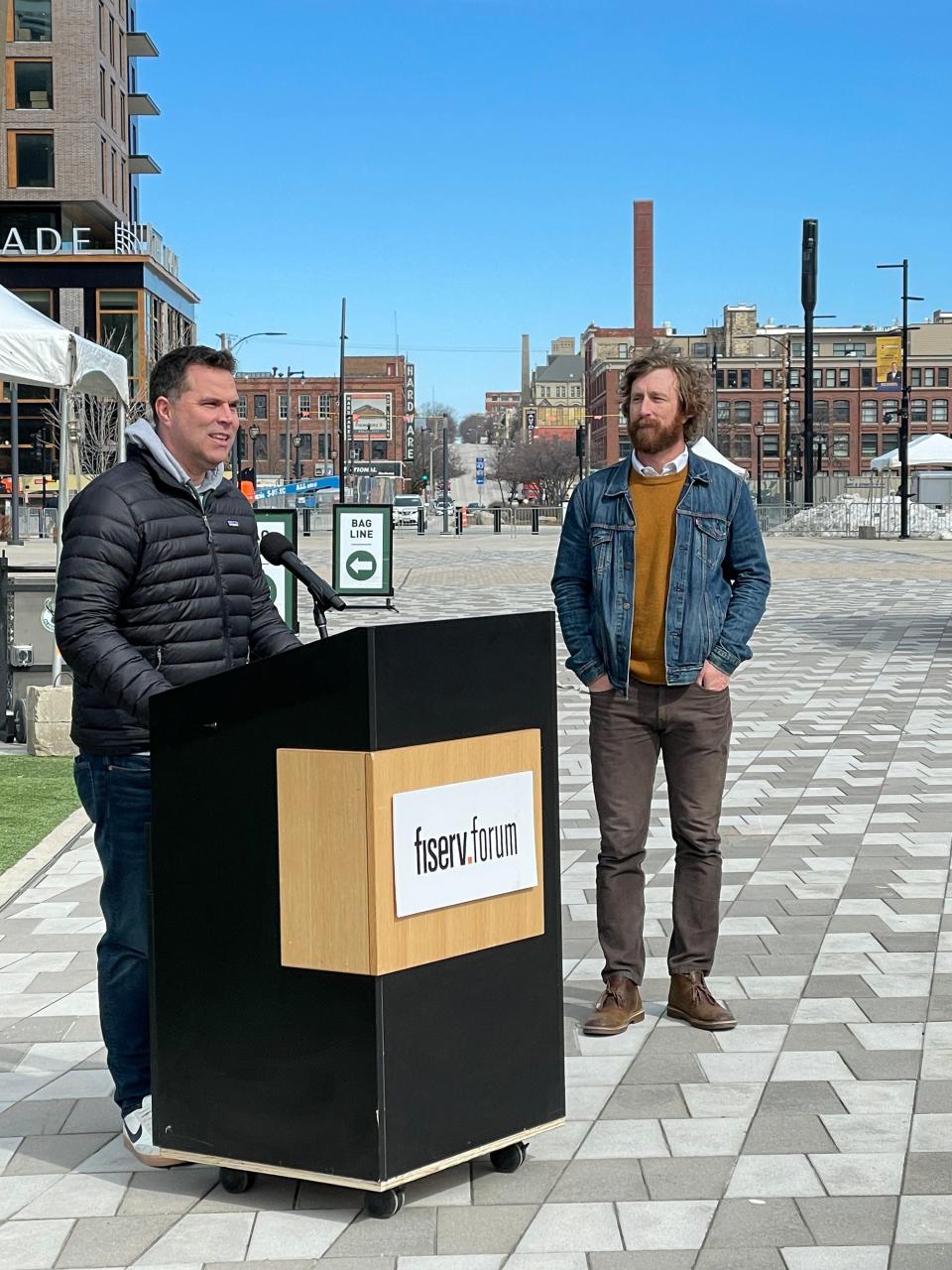 Michael Belot, left, vice president of Bucks Ventures &amp; Development, and Chip Hazewski, Road Races Director of USA TODAY NETWORK Ventures, tried to bring back the beleagued Milwaukee Marathon before the 2023 event was canceled Saturday because of snow.