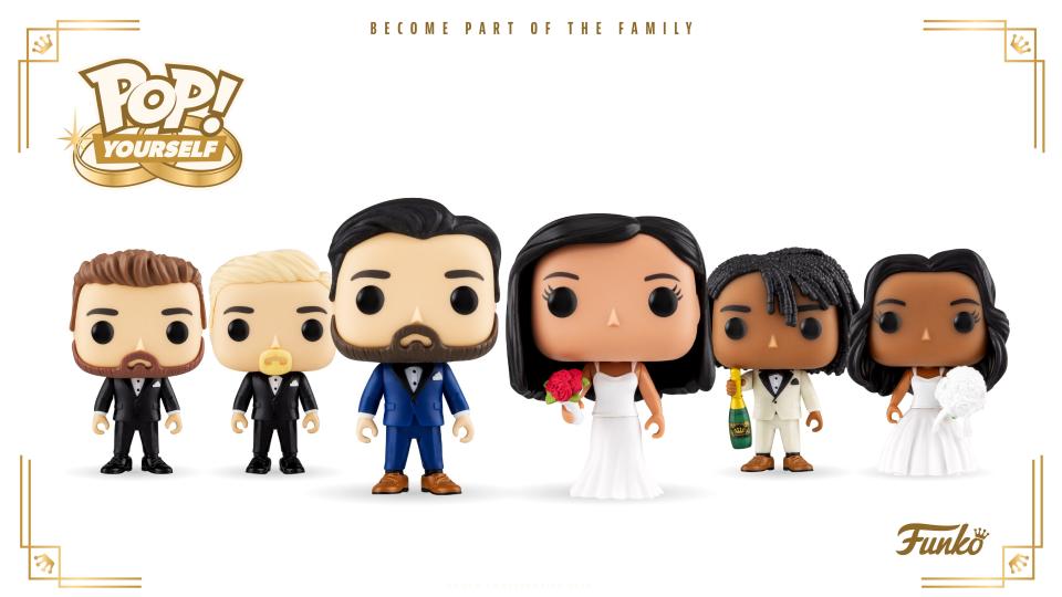 Wedding-themed Funko Pop! Yourself figures can wear tuxedos, wedding dresses and have accessories including flowers and champagne bottles.