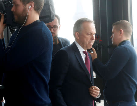 Latvia's central bank governor Ilmars Rimsevics arrives at the news conference in Riga, Latvia February 20, 2018. REUTERS/Ints Kalnins