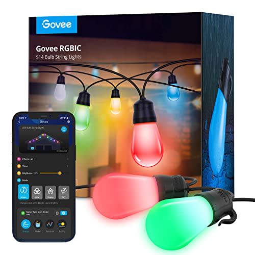 Govee Smart Outdoor String Lights with 15 Dimmable RGBIC LED Bulbs, 48ft IP65 Waterproof Shatte…