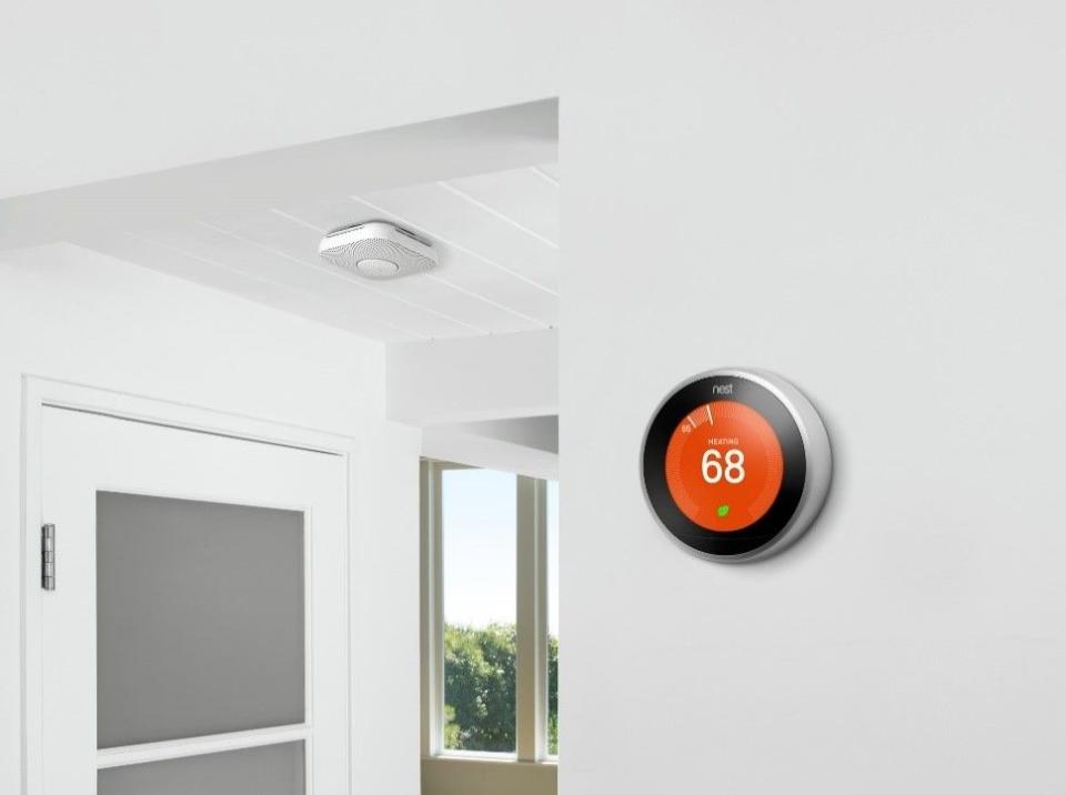 A smart thermostat, like the Nest Learning Thermostat pictured here, learns what temperature you like and automatically programs itself.