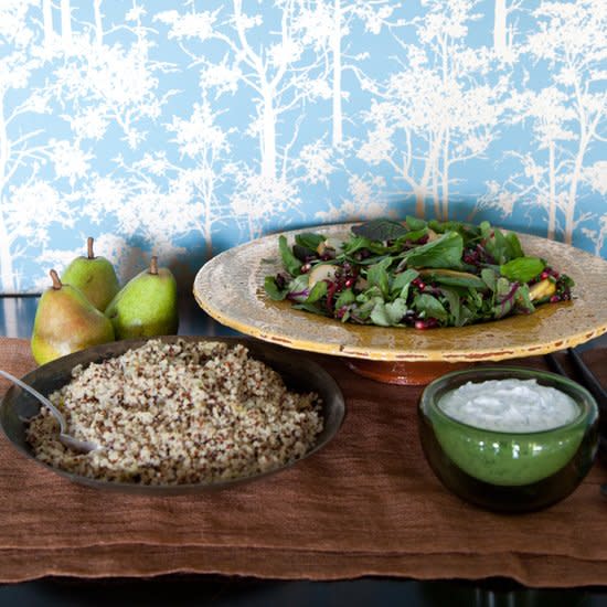 Spicy Greens and Pear Salad with Pomegranate Gremolata