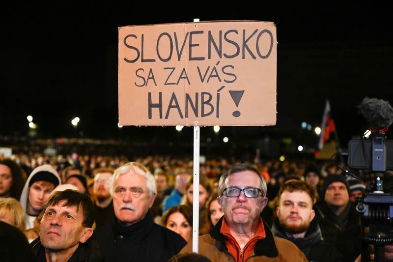 Protest against the government's plan to scrap a special prosecutor's office, in Bratislava