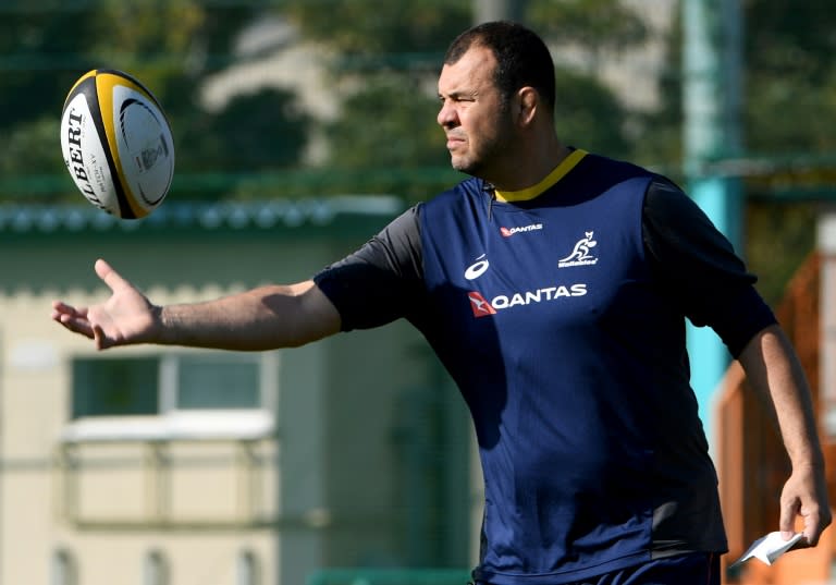 Under pressure: Wallabies head coach Michael Cheika conducts training in Funabashi, Japan, on Monday