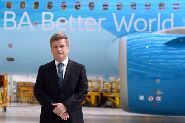 British Airways chief executive Sean Doyle poses for a photograph in front of an Airbus A320neo at Heathrow Airport