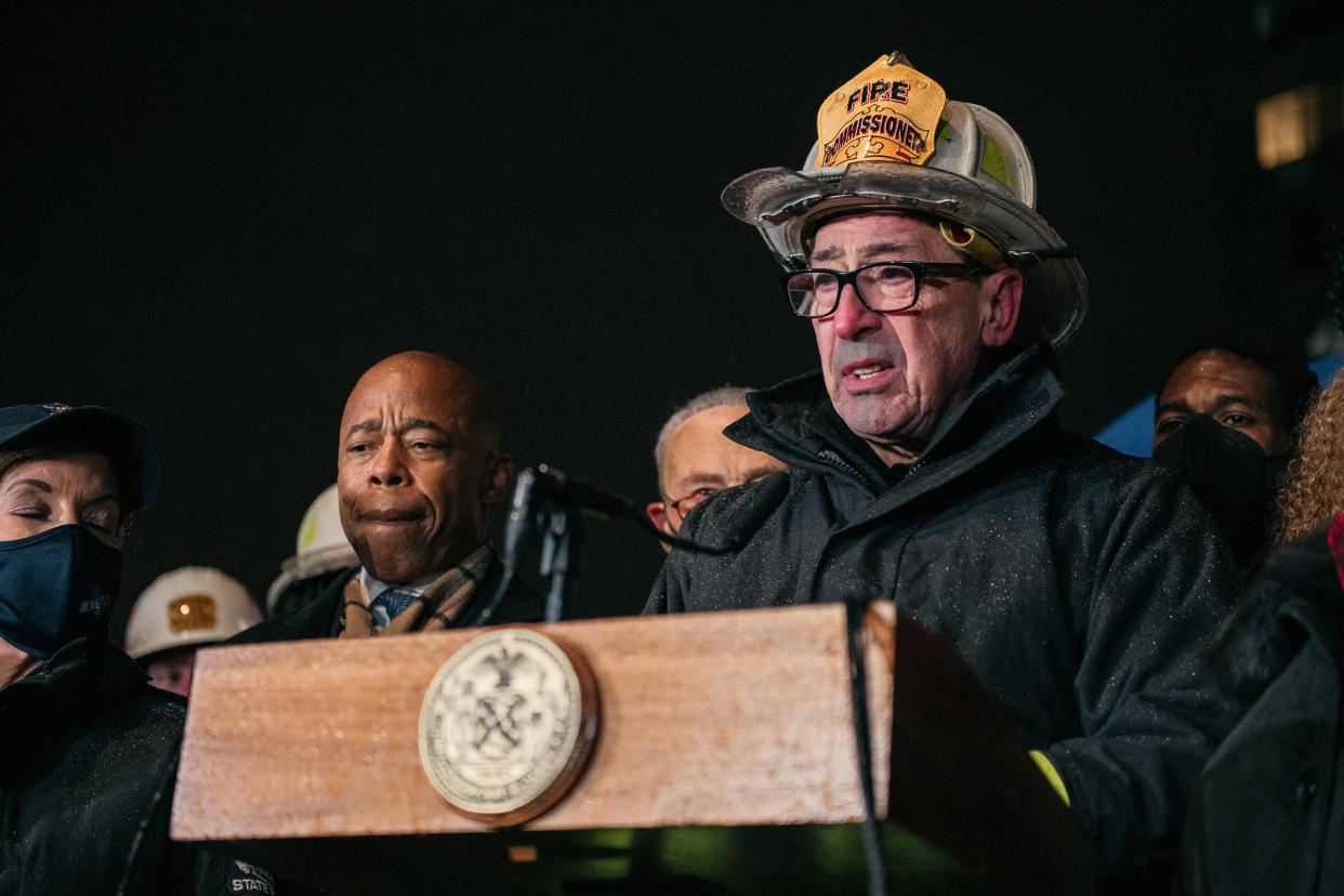 New York City Fire Department Commissioner Daniel Nigro addresses the media in the aftermath of a deadly fire at a 19-story building on Jan. 9, 2022, in the Bronx borough of New York City. At least 19 people, including nine children, died in the blaze, according to officials.