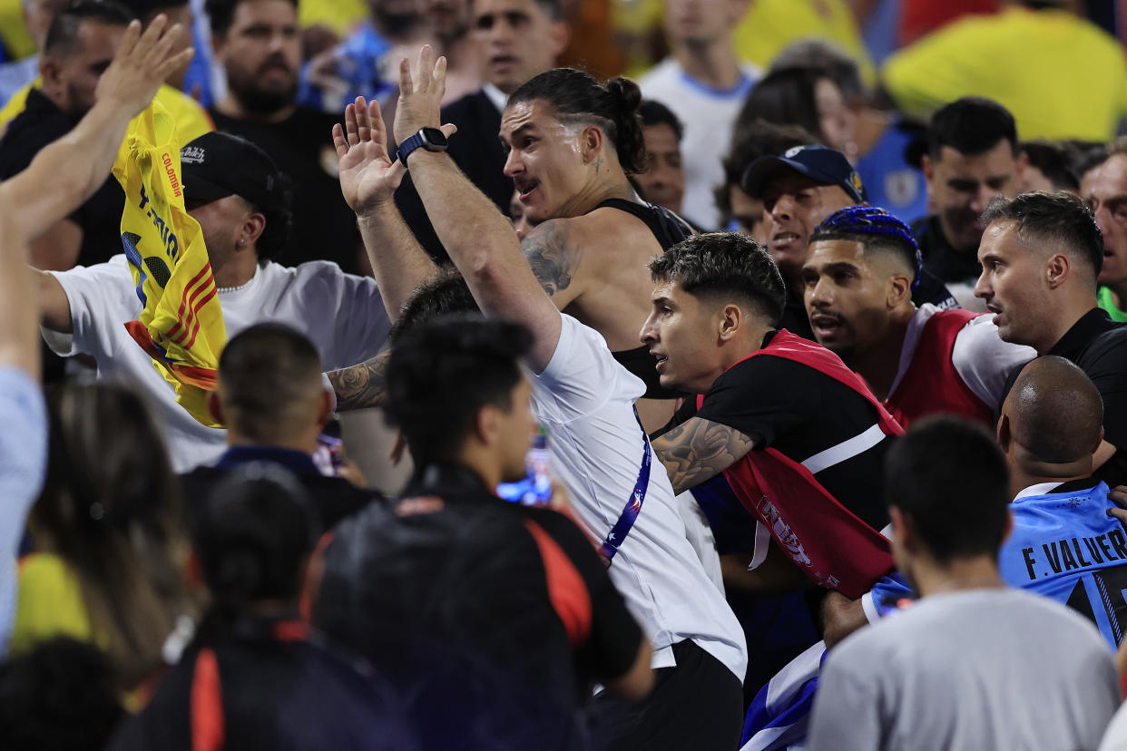 Copa América Uruguay players, including Darwin Núñez, enter stands to