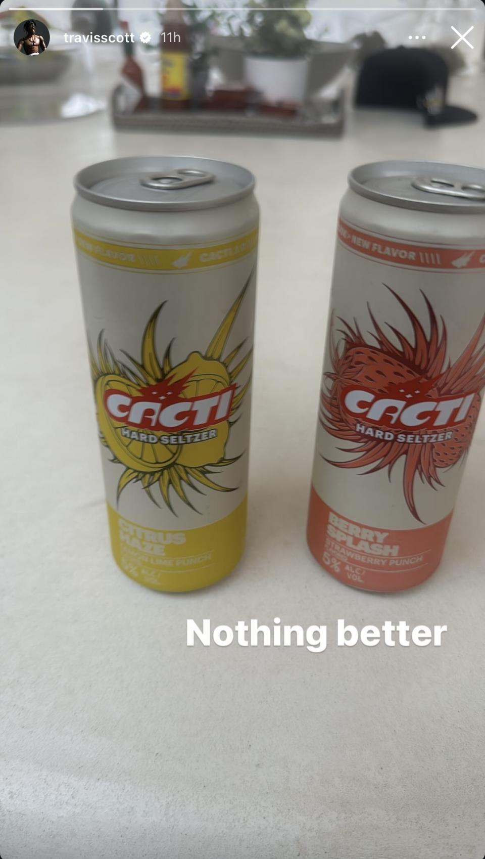 Two cans of 'Cacti' hard seltzer on a table with text "Nothing better"