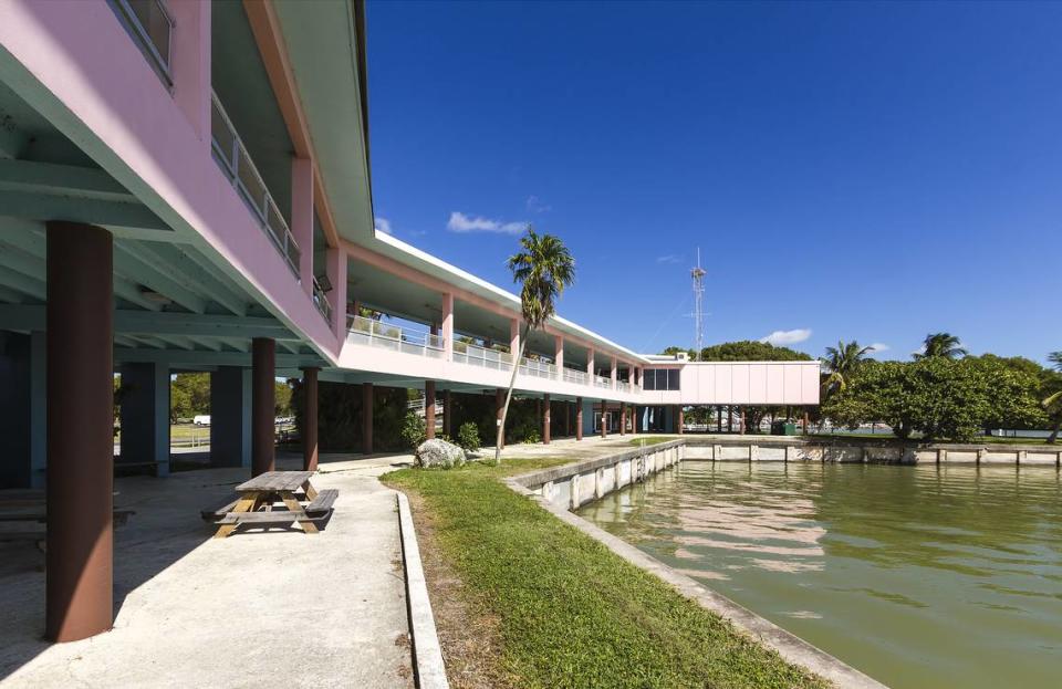 The Flamingo Visitor Center in better days, before hurricanes wrecked it. Current renovation work at Flamingo includes the complete makeover of the iconic visitor center building and update of water lines and sewage lift stations.