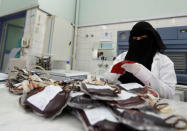 An employee registers bags of blood at a blood transfusion centre in Sanaa, Yemen August 7, 2017. Picture taken August 7, 2017. REUTERS/Khaled Abdullah