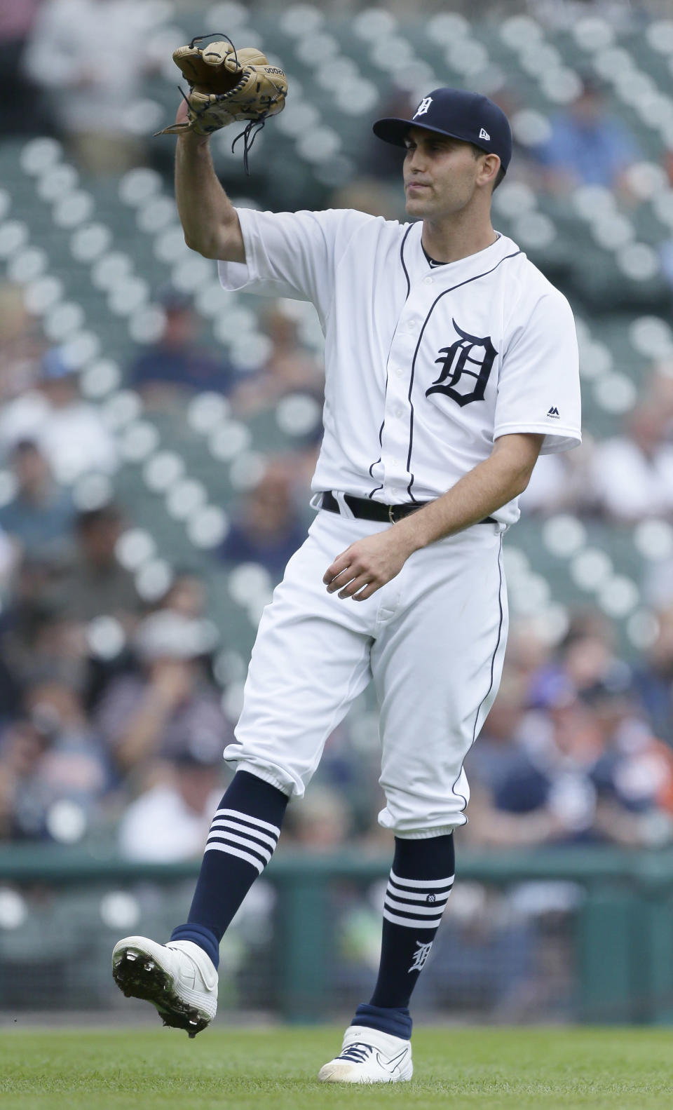Detroit Tigers starting pitcher Matthew Boyd (48) reacts after giving up a two-run home run to New York Yankees' Luke Voit during the first inning of the first game of a baseball doubleheader, Thursday, Sept. 12, 2019, in Detroit. (AP Photo/Duane Burleson)