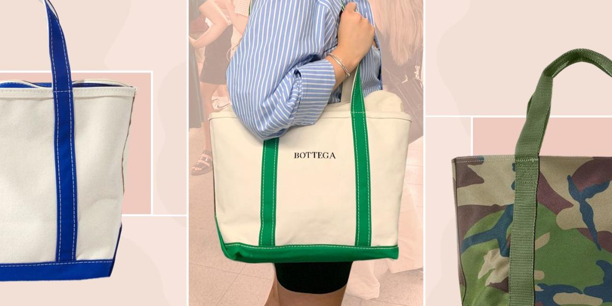 bottega monogram on green ll bean boat and tote bag