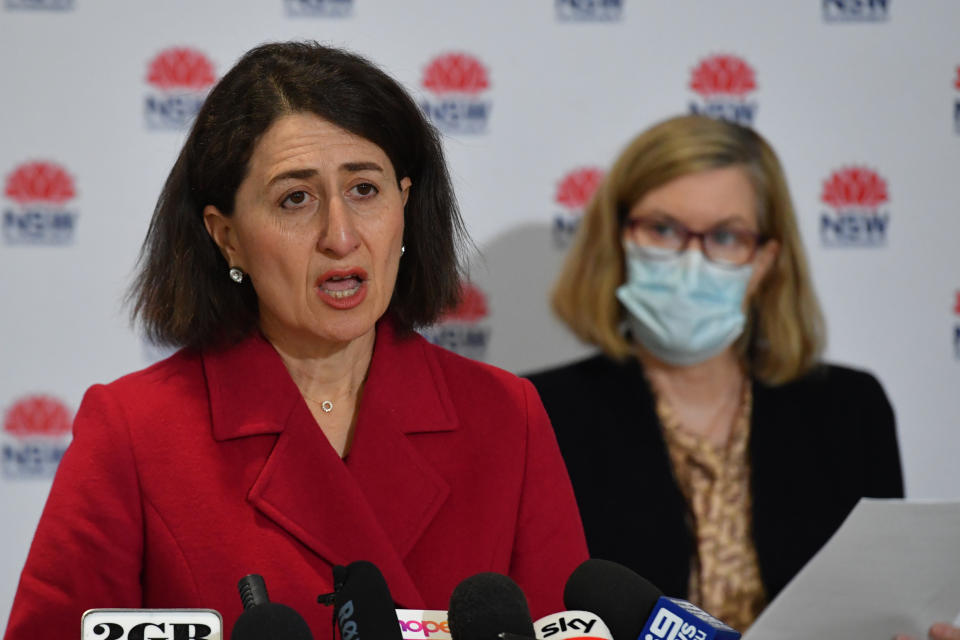 NSW Premier Gladys Berejiklian and Chief Health Officer Dr Kerry Chant at a Covid update press conference.