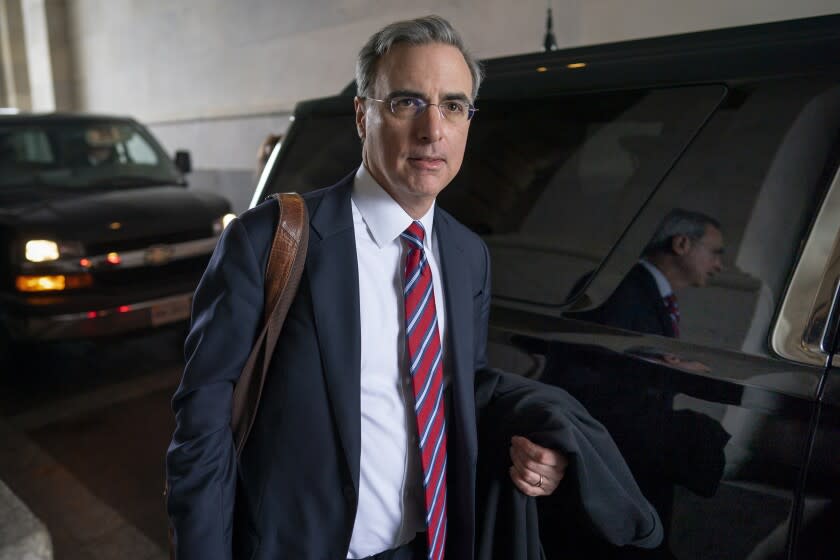 FILE - White House counsel Pat Cipollone departs the U.S. Capitol following defense arguments in the impeachment trial of President Donald Trump on charges of abuse of power and obstruction of Congress, in Washington, Saturday, Jan. 25, 2020. The House committee investigating the Jan. 6 insurrection has issued a subpoena to Cipollone. (AP Photo/J. Scott Applewhite, File)