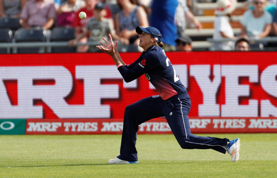 England's Jenny Gunn catches Australia's Elyse Villani at the 2017 Cricket World Cup  Action Images via Reuters/John Sibley