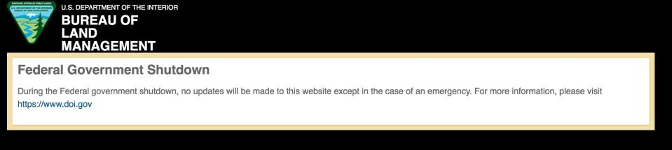 Visitors to the Department of Interior's web portal for public documents were greeted by this notice on Dec. 24, 2018.