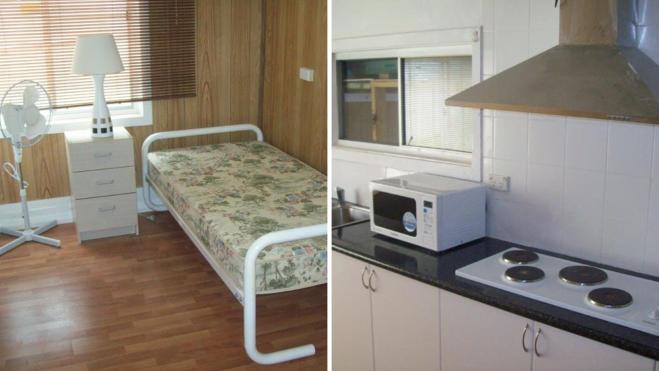 The bedroom and kitchen of the home in Shortland available for rent.