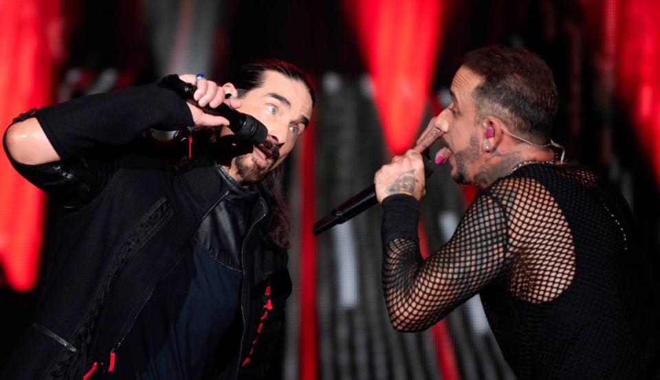 Kevin Richardson and AJ McLean and Backstreet Boys in concert at Coastal Credit Union Music Park at Walnut Creek in Raleigh, N.C., Saturday night, June 25, 2022.